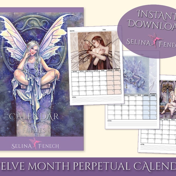 Fairies Perpetual 12 Month Calendar Fairy Art Printable Scrapbooking Design Instant Download