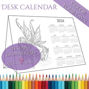 Vissen naar raadsels Stand-up bureaukalender 2024 Kleurplaat DIY Art Printable Scrapbooking Design Instant Download