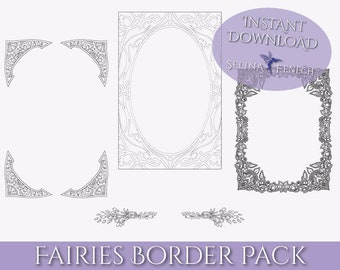 Fairy Floral Border Pack - Digital Scrapbooking Frames Coloring Writing Paper Art Printable Stationery Scrapbooking Design Instant Download