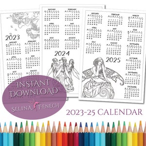 Feen 2023-2025 Kalender Malseite/Digi Stamp Fantasy zum Ausdrucken zum Download von Selina Fenech