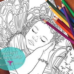 Después de la hora del cuento Retratos de hadas Página para colorear/Digi Stamp Fantasy Descarga imprimible por Selina Fenech
