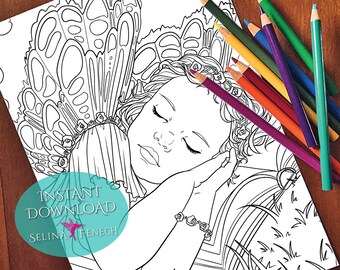 After Storytime Fairy Portraits Coloring Page/Digi Stamp Fantasy Printable Download by Selina Fenech