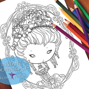 Marie AnTEAoinette Faedorables ティーパーティーぬり絵ページ/デジスタンプファンタジー印刷可能ダウンロード (Selina Fenech 作)