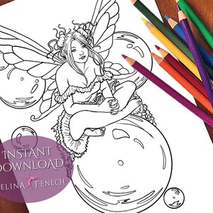 Bubbles Fairy Art Coloring Page/Digi Stamp Fantasy Printable Download by Selina Fenech