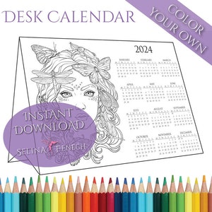 Insect Witch Stand-up Bureaukalender 2024 Kleurplaat DIY Art Printable Scrapbooking Design Instant Download