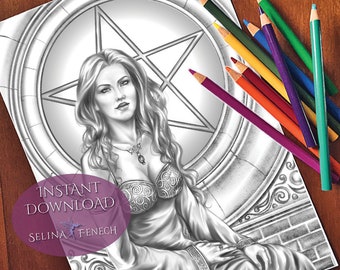 Biding Gothic Grayscale Coloring Page/Digi Stamp Fantasy Printable Download by Selina Fenech