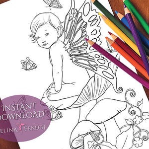 Pretty in Pink Fairy Art Coloring Page/Digi Stamp Fantasy Printable Download by Selina Fenech