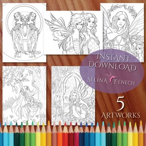 Familias de hadas Amigos y hermanas Compañeros de hadas Página para colorear/Digi Stamp Fantasy Descarga imprimible por Selina Fenech