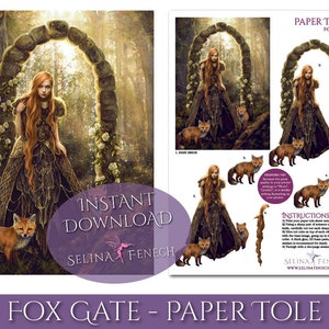 Paper Tole Decoupage - Fox Gate - Fantasy Art Printable Design Feuille de téléchargement instantané
