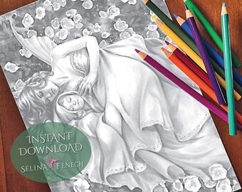 Sleepy Spring Enchanted Magical Forests Grayscale Coloring Page/Digi Stamp Fantasy Printable Download by Selina Fenech