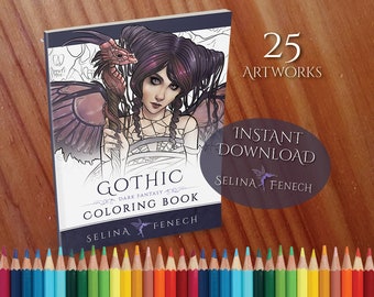 Gothic Dark Fantasy Coloring Collection Coloring Page/Digi Stamp Fantasy Printable Download by Selina Fenech