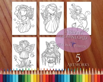 Faedorables Sweet and Simple Fairies Coloring Page/Digi Stamp Fantasy Printable Download by Selina Fenech