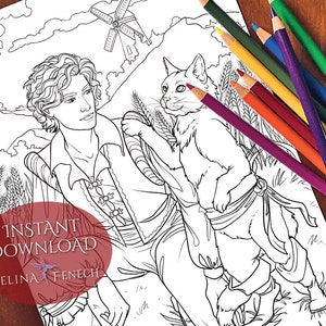 Puss in Boots Fairy Tales Princesses and Fables Coloring Page/Digi Stamp Fantasy Printable Download by Selina Fenech