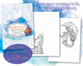 Sirena para colorear Diario Bullet Journalling Escritura Papel Arte Papelería imprimible Scrapbooking Diseño Descarga instantánea