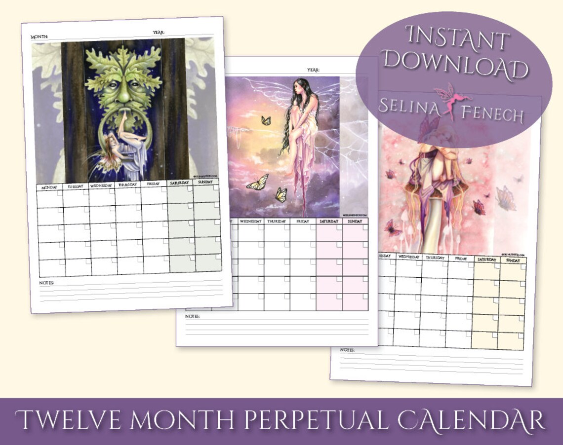 Fairies Perpetual 12 Month Calendar Fairy Art Printable Etsy