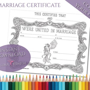 Heiratsurkunde Impossible Love Mermaid and Angel Malseite Digi Stamp Fantasy Printable Download von Selina Fenech