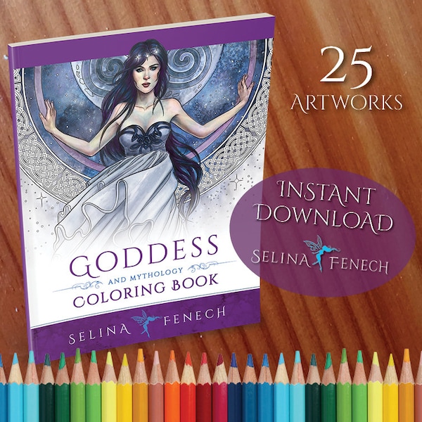 Goddess and Mythology Coloring Collection Coloring Page/Digi Stamp Fantasy Printable Download by Selina Fenech