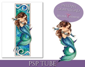 PSP Tagger Tube - Agua de sirena - Scrapbooking digital de fantasía de sirena Descargar gráfico PSD