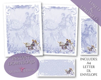 Papel para escribir cartas - Amado - Fantasía Unicornio Arte Papelería imprimible Scrapbooking Diseño Descarga instantánea