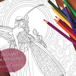 Fairy Queen Caelia Christmas Festive Magic Coloring Page/Digi Stamp Fantasy stampabile Scarica di Selina Fenech
