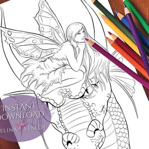 Drachenfee Pink Fairy Begleiter Malseite/Digi Stamp Fantasy Printable Download von Selina Fenech