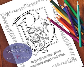 Fantasy Alphabet Magical Creatures B Coloring Page/Digi Stamp Fantasy Printable Download by Selina Fenech