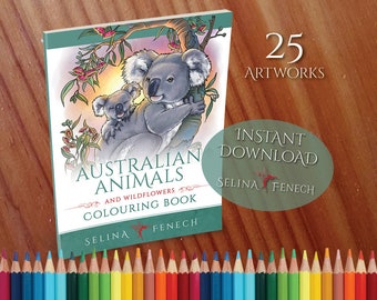 Australian Animals and Wildflowers Colouring Collection Coloring Page/Digi Stamp Fantasy Printable Download by Selina Fenech