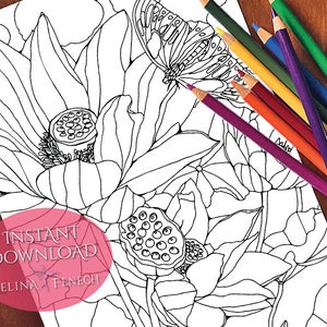 Schmetterling Watergarden Teiche und Blumen Malseite/Digi Stamp Fantasy Printable Download by Selina Fenech