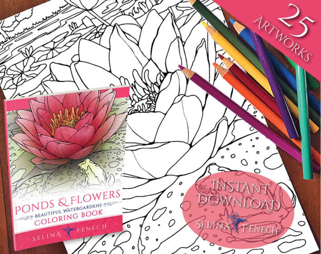 Ponds and Flowers Beautiful Watergardens Coloring Collection Etsy