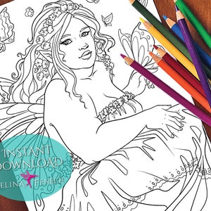 Schmetterling Beauty Fairy Portraits Malseite/Digi Stamp Fantasy Printable Download by Selina Fenech
