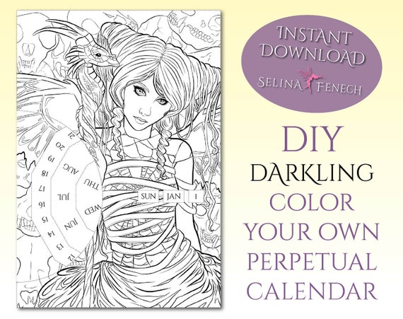 Perpetual Calendar Darkling Coloring Page DIY Art | Etsy