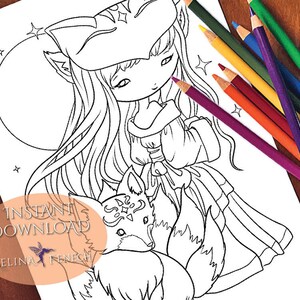 Kitsune Faedorables Fantasy Beasts Coloring Page/Digi Stamp Fantasy Printable Download by Selina Fenech