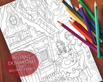 Hansel and Gretel Fairy Tales Princesses and Fables Coloring Page/Digi Stamp Fantasy Printable Download by Selina Fenech