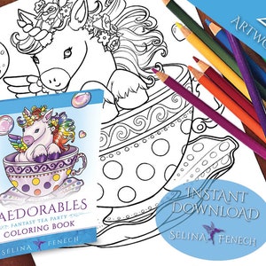 Faedorables Fantasy Tea Party Coloring Collection Coloring Page/Digi Stamp Fantasy Printable Download by Selina Fenech image 2