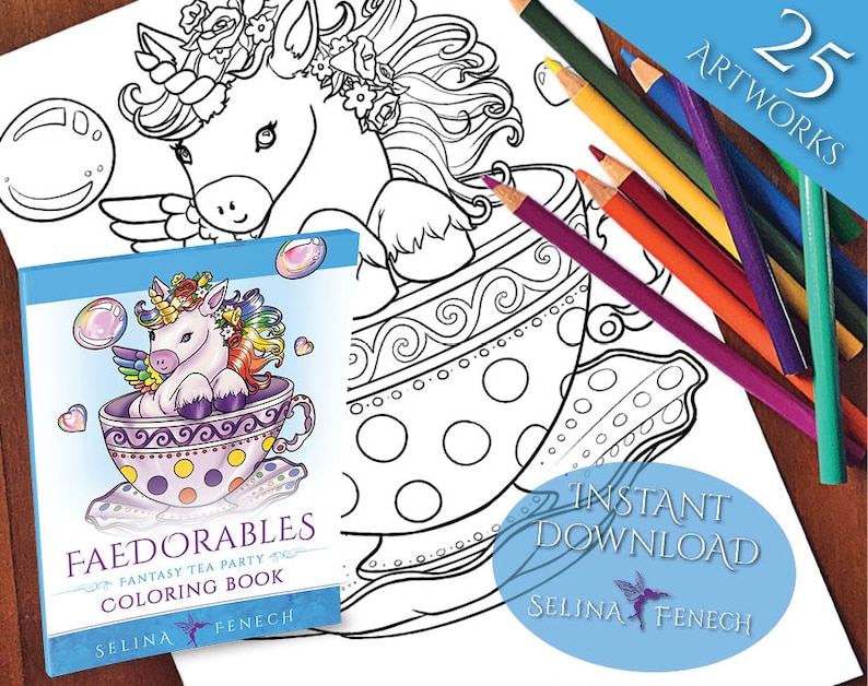 Faedorables Fantasy Tea Party Coloring Collection Coloring Page/Digi Stamp Fantasy Printable Download by Selina Fenech image 2