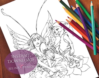 Be Mine Fairy Art Coloring Page/Digi Stamp Fantasy Printable Download by Selina Fenech