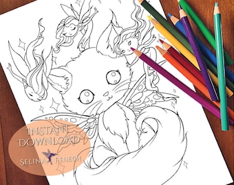 Cait Sidhe Faedorables Fantasy Beasts Coloring Page/Digi Stamp Fantasy Printable Download by Selina Fenech
