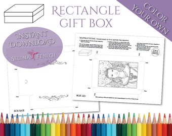 Celestial Fairy Fairy Portraits Rectangle Gift Box Coloring Page/Digi Stamp Fantasy Printable Download by Selina Fenech