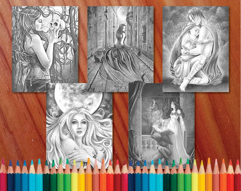 Download Gothic Grayscale Coloring Collection Coloring Page/Digi Stamp | Etsy