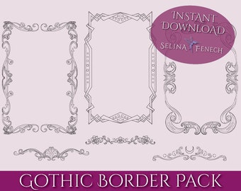Gothic Border Pack - Digital Scrapbooking Frames Coloring Writing Paper Art Printable Stationery Scrapbooking Design Instant Download
