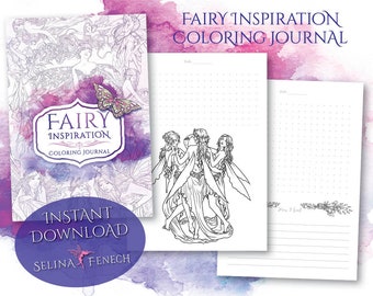 Fairy Coloring Journal Bullet Journalling Escritura Papel Arte Papelería imprimible Scrapbooking Diseño Descarga instantánea