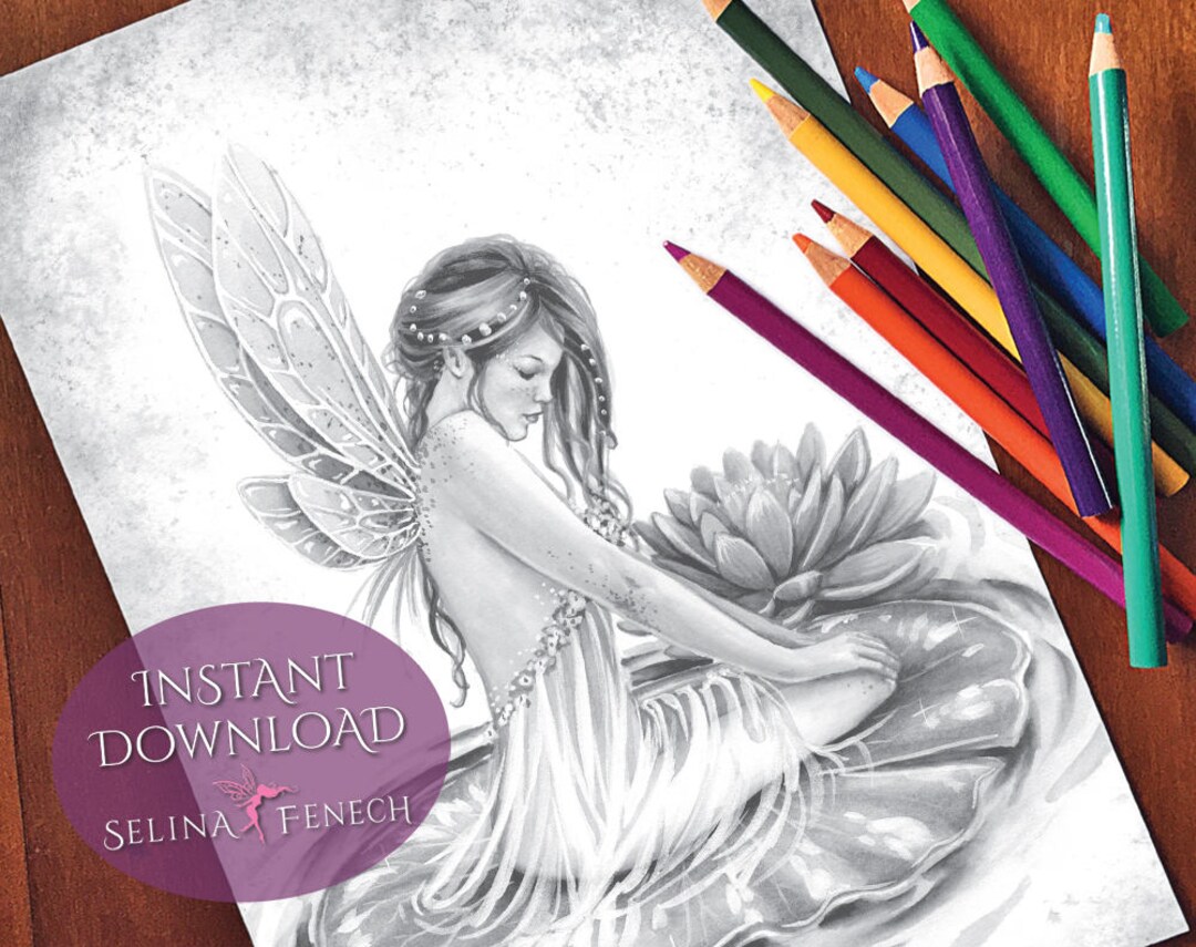 Her Special Place Fairy Art Grayscale Coloring Page/digi Stamp Etsy