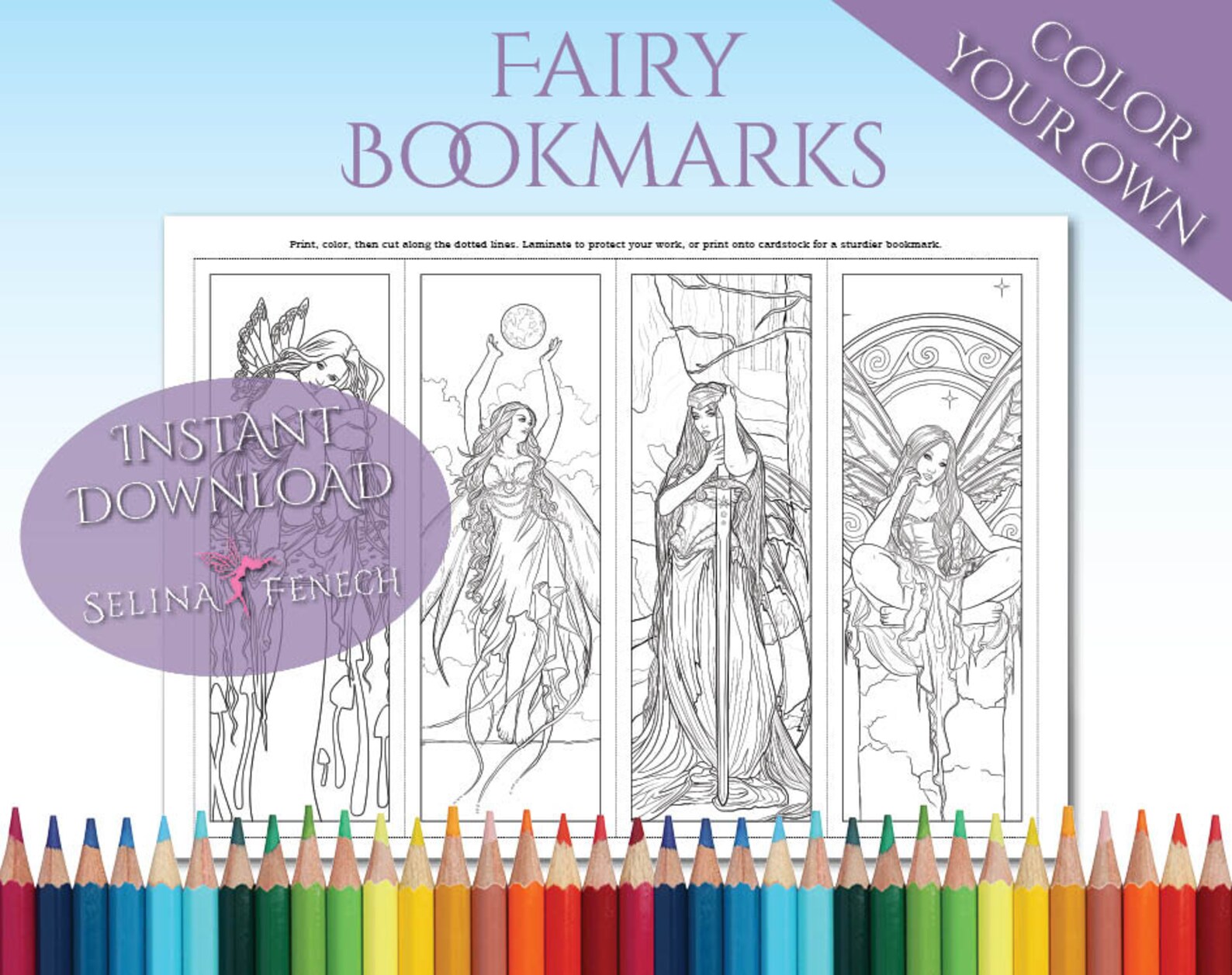 Fairy Bookmark Coloring Page/digi Stamp Fantasy Printable | Etsy