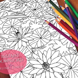Página para colorir de lagos e flores com nenúfares / Digi Stamp Fantasy para impressão, download por Selina Fenech