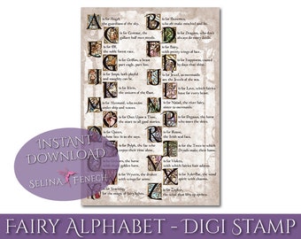 Digi Stamp - Fairy Fantasy Alphabet - Printable Coloring Art Design Instant Download Sheet