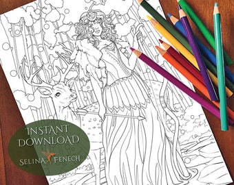 Protector Natural Enchantment Coloring Page/Digi Stamp Fantasy Printable Download by Selina Fenech