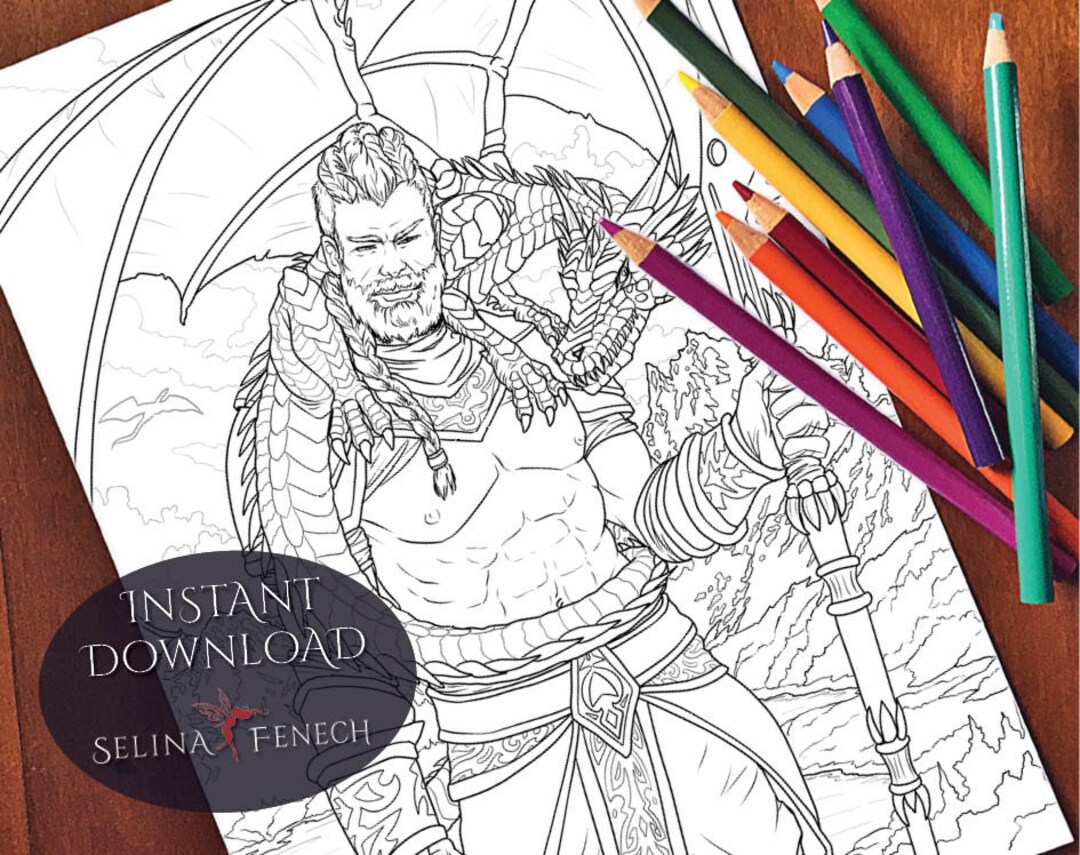 Dragon Warrior Dark Fantasy Coloring Page/digi Stamp Fantasy Printable ...