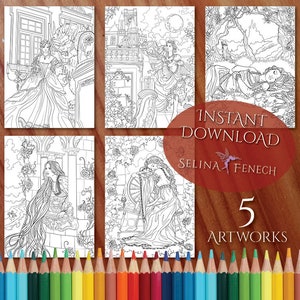 Cuentos de hadas Princesas y fábulas Pack 1 Página para colorear/Digi Stamp Fantasy Descarga imprimible por Selina Fenech