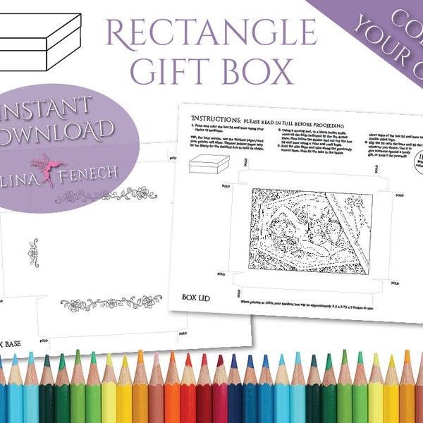 Within the Coffin Gothic Rectangle Gift Box Coloring Page/Digi Stamp Fantasy Printable Download by Selina Fenech