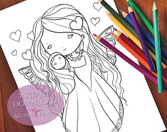 Newest Fairy Faedorables Sweet and Simple Coloring Page/Digi Stamp Fantasy Printable Download by Selina Fenech